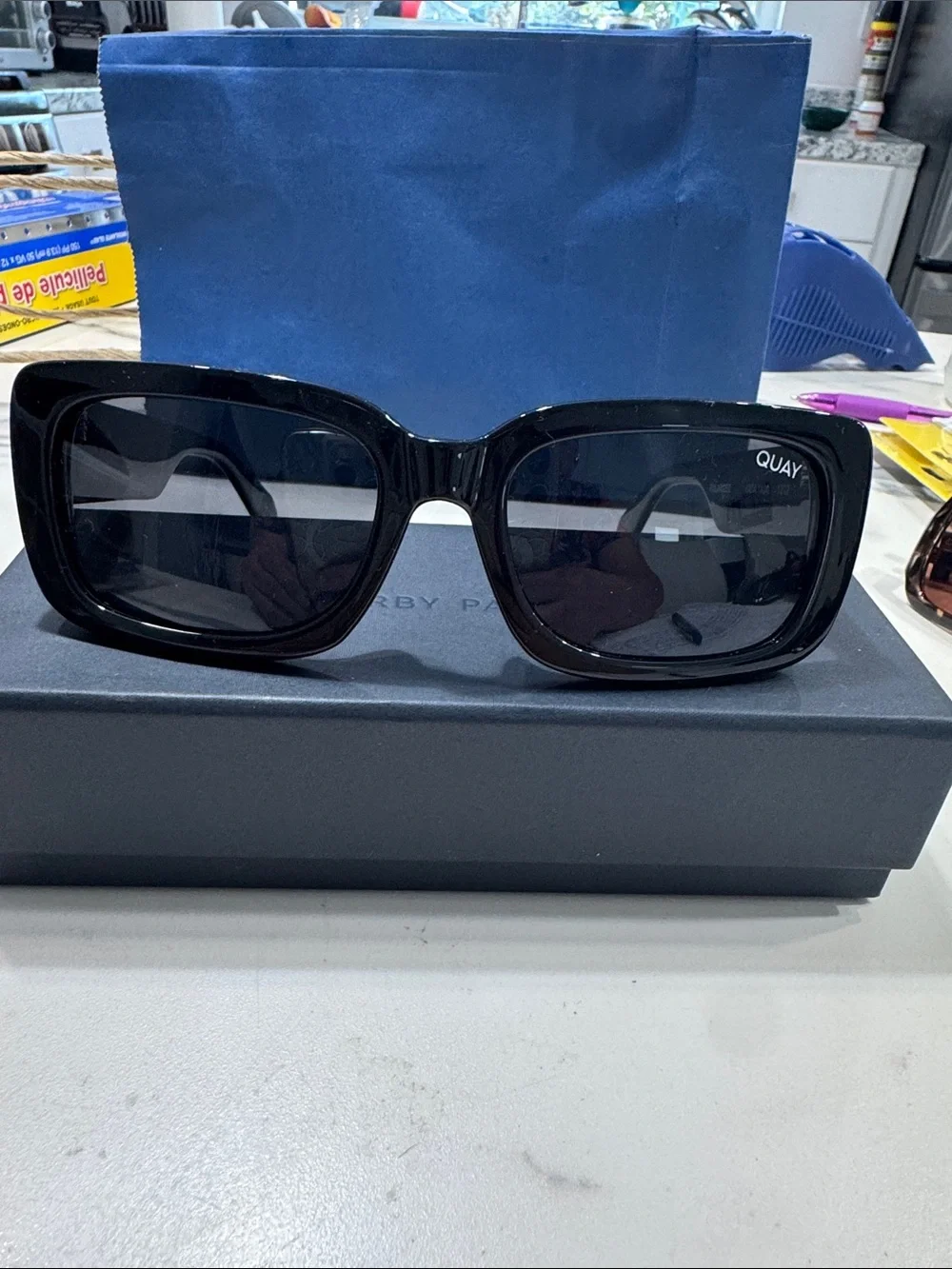 Quay Polarized Yada Yada 1212 Australia Black Sunglasses with Gold Logo Accents